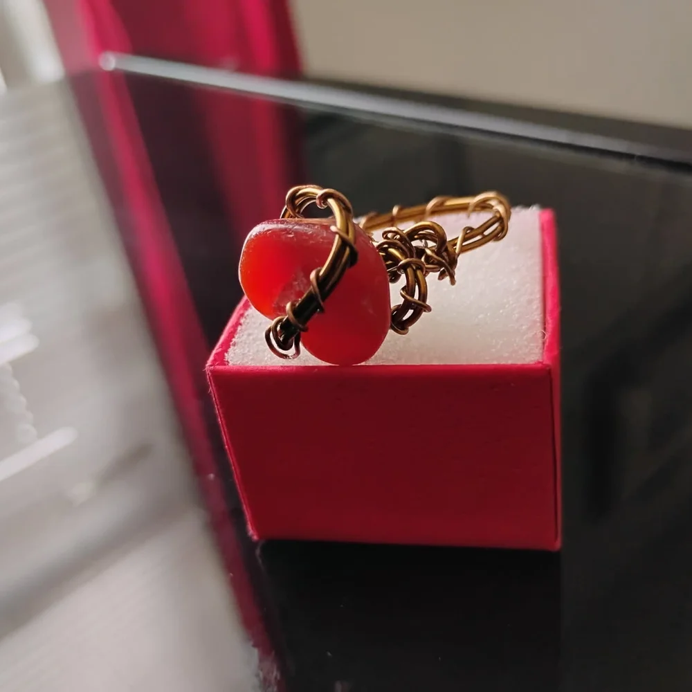 Handmade Blood Orange Agate Gemstone Wire Wrapped Ring! - Picture 2 of 6